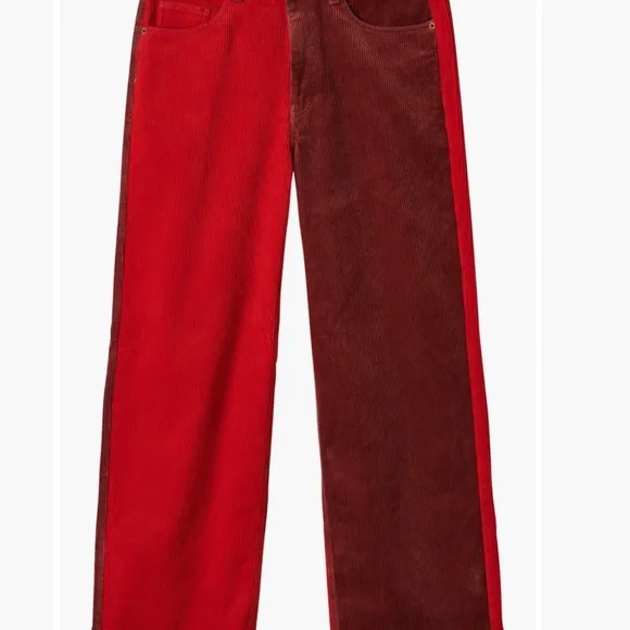 Brixton Two-Tone Red and Burgundy Wide-Leg Corduroy Jeans - Picture 3 of 9